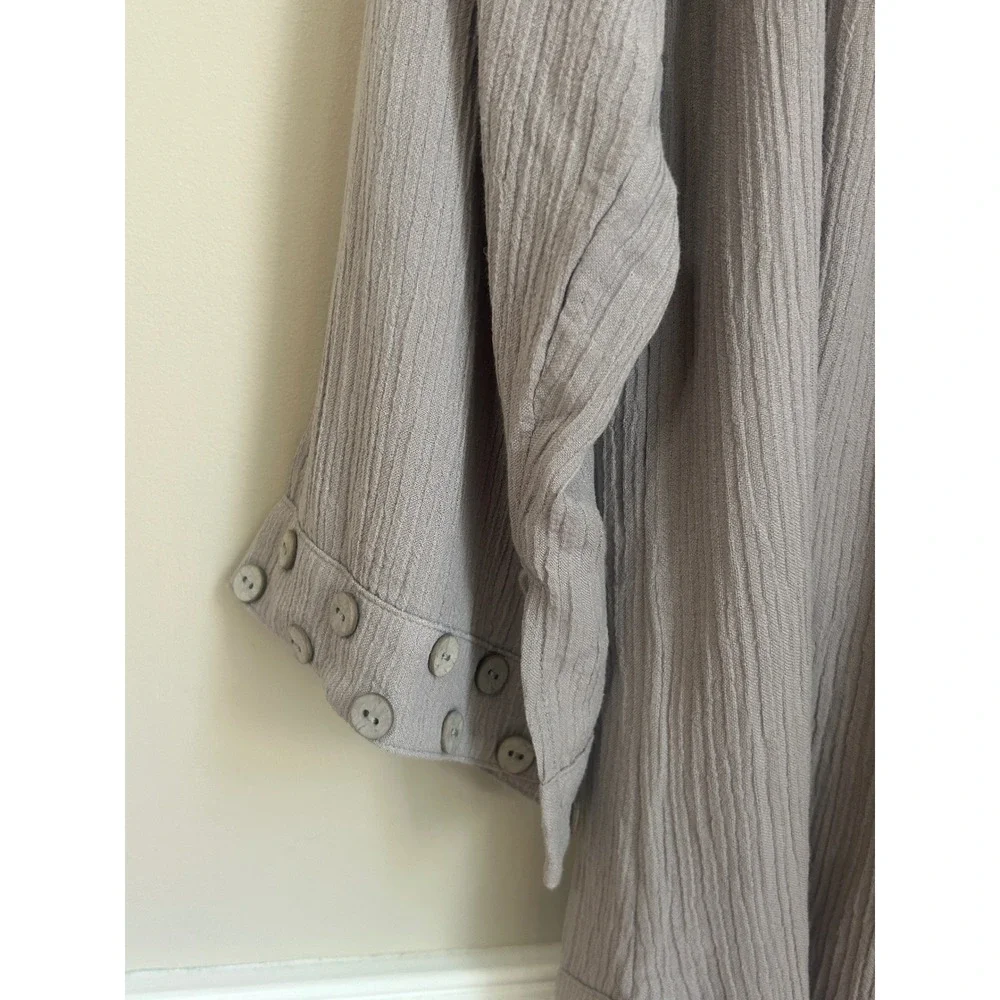 Soft Surroundings Size 2X Taupe Crinkle Gauze Open Cardigan Button Accent Cuff